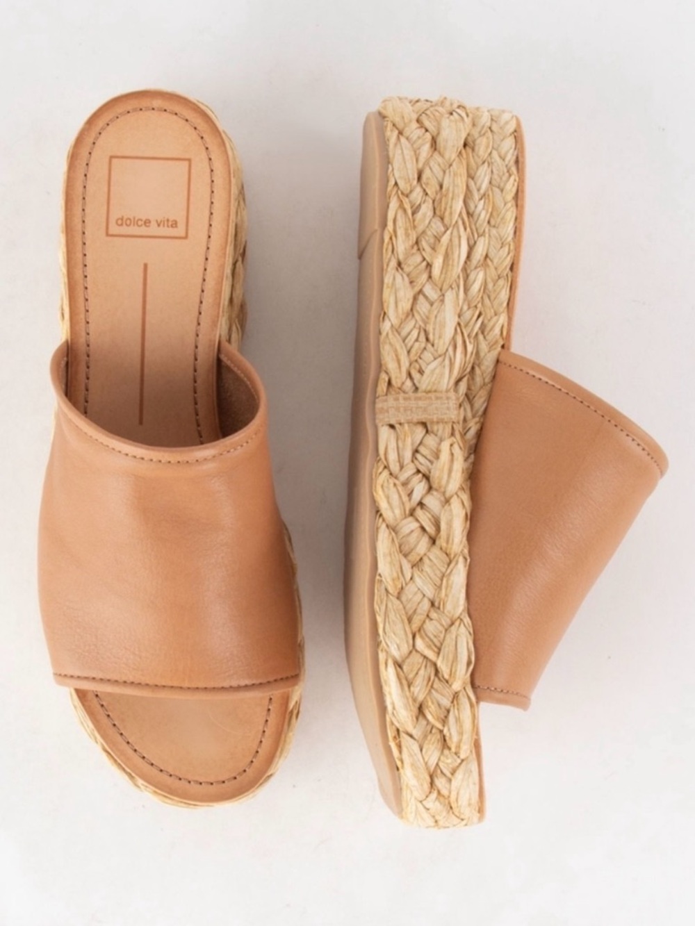 Dolce Vita Camel Leather Braided Espadrille Platform Slide Pablo 8.5